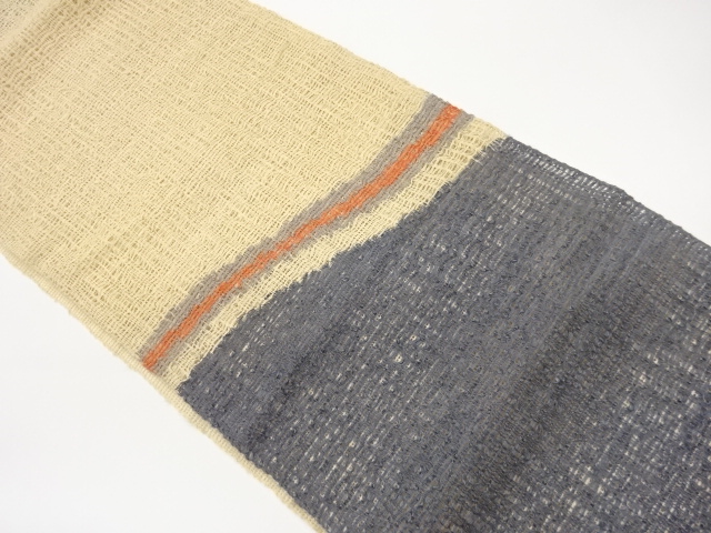 Nagoya obi with woven gauze SILK abstract horizontal tiered pattern